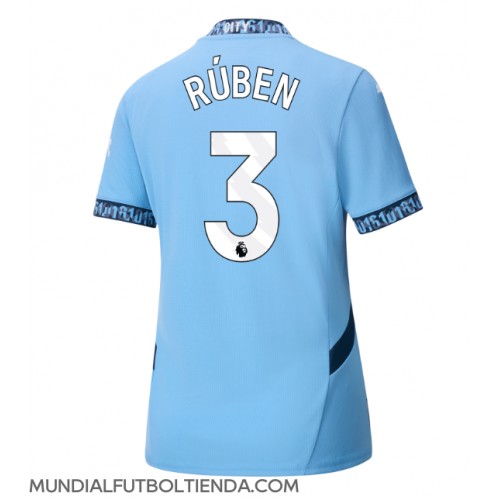 Camiseta Manchester City Ruben Dias #3 Primera Equipación Replica 2024-25 para mujer mangas cortas